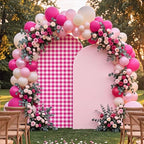 2 Set Gingham Arch Backdrop Cover 7.2ft 6.6ft Arch Cover, Rose Pink, alternate view 3