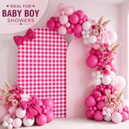 2 Set Gingham Arch Backdrop Cover 7.2ft 6.6ft Arch Cover, Rose Pink, alternate view 4