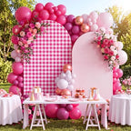 2 Set Gingham Arch Backdrop Cover 7.2ft 6.6ft Arch Cover, Rose Pink, alternate view 5