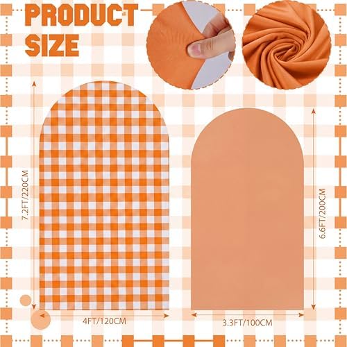 2 Set Gingham Arch Backdrop Cover 7.2ft 6.6ft Fall Orange Arch Cover, alternate view 2