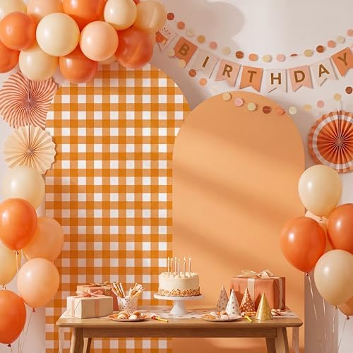 2 Set Gingham Arch Backdrop Cover 7.2ft 6.6ft Fall Orange Arch Cover, alternate view 3
