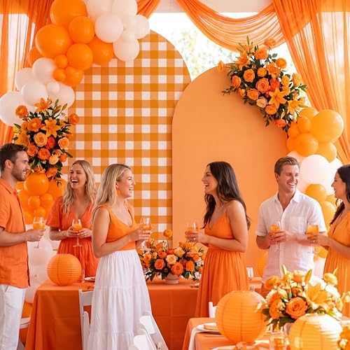 2 Set Gingham Arch Backdrop Cover 7.2ft 6.6ft Fall Orange Arch Cover, alternate view 4