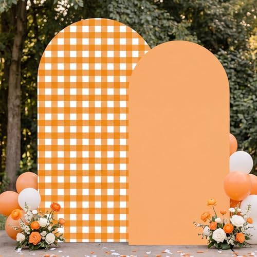 2 Set Gingham Arch Backdrop Cover 7.2ft 6.6ft Fall Orange Arch Cover, alternate view 6