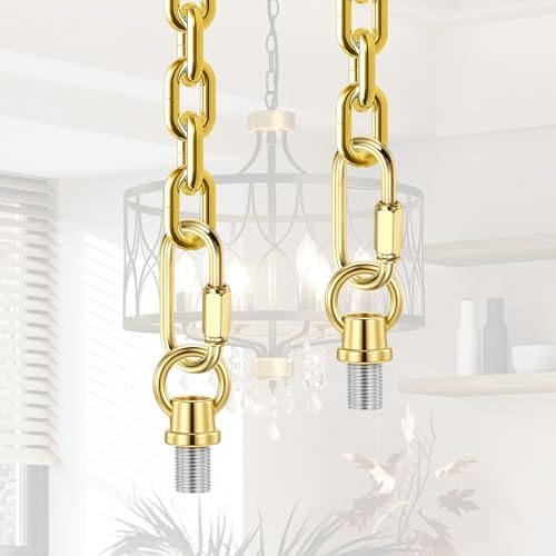 2 Set Gold 1/8-IP Lighting Loops with Link Buckle Connectors for Light Fixture Chandelier Chain Extension, Hook, alternate
