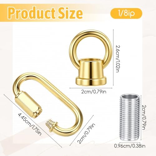 2 Set Gold 1/8-IP Lighting Loops with Link Buckle Connectors for Light Fixture Chandelier Chain Extension, Hook, alternate