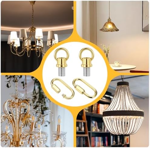 2 Set Gold 1/8-IP Lighting Loops with Link Buckle Connectors for Light Fixture Chandelier Chain Extension, Hook, alternate