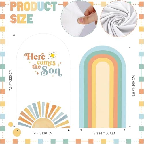 2 Set Here Comes The Son Arch Backdrop Cover, 7.2ft 6.6ft Boho in 87 x 47 inch in Colorful, alternate view 2
