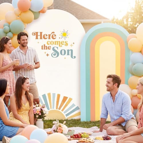 2 Set Here Comes The Son Arch Backdrop Cover, 7.2ft 6.6ft Boho in 87 x 47 inch in Colorful, alternate view 4