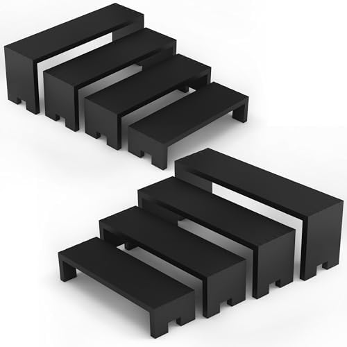 2 Set Large Black Display Risers Wooden Tiered Risers for Display Stand 4 Tiered 8Pcs Racks Perfume Organizer
