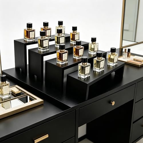 2 Set Large Black Display Risers Wooden Tiered Risers for Display Stand 4 Tiered 8Pcs Racks Perfume Organizer, alternate view