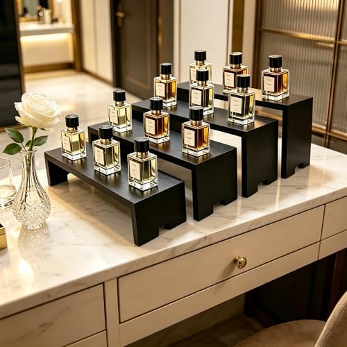 2 Set Large Black Display Risers Wooden Tiered Risers for Display Stand 4 Tiered 8Pcs Racks Perfume Organizer, alternate view