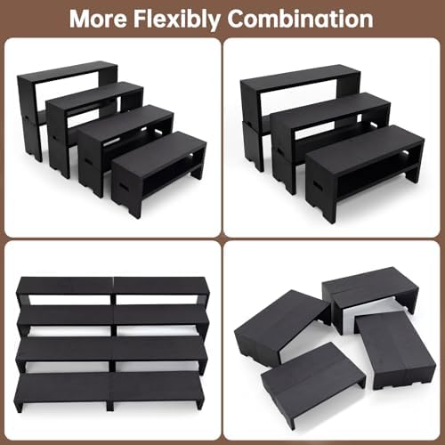 2 Set Large Black Display Risers Wooden Tiered Risers for Display Stand 4 Tiered 8Pcs Racks Perfume Organizer, alternate view