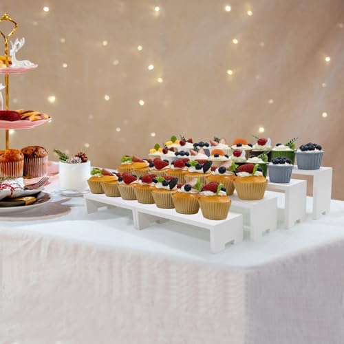 2 Set Large Display Risers White Perfume Riser Wooden Display Stand Cologne Stands 4 Tiered 8Pcs Cupcake Stands, alternate
