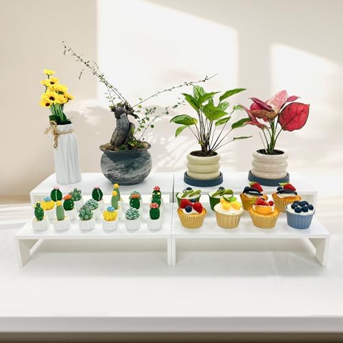 2 Set Large White Display Riser Wooden Risers Wood Cupcake Stand Display Stands 2 Tiered 4 Pcs Rectangular, alternate view 2