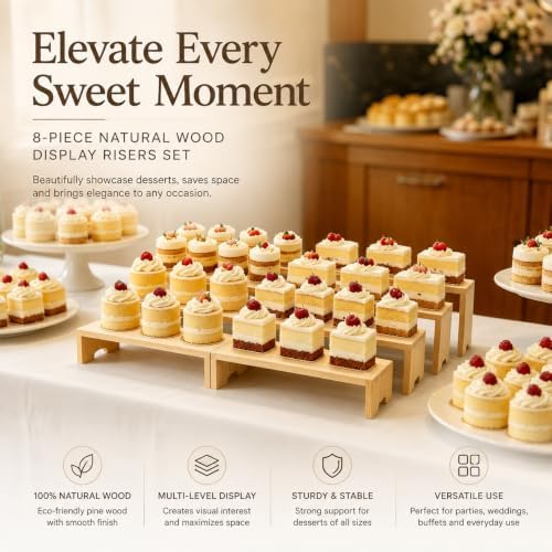 2 Set Large Wood Display Risers Display Stands Wooden Cupcake Stand Dessert Food Buffet Risers for Vendor Events, alternate