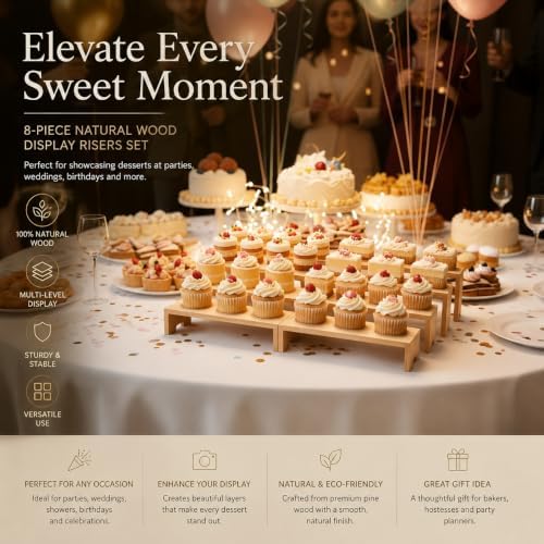 2 Set Large Wood Display Risers Display Stands Wooden Cupcake Stand Dessert Food Buffet Risers for Vendor Events, alternate