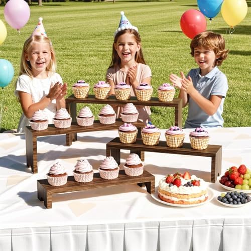 2 Set Large Wooden Tiered Riser Stand for Vendor Booth Events Stackable Cupcake and Dessert Display Farmhouse, alternate view