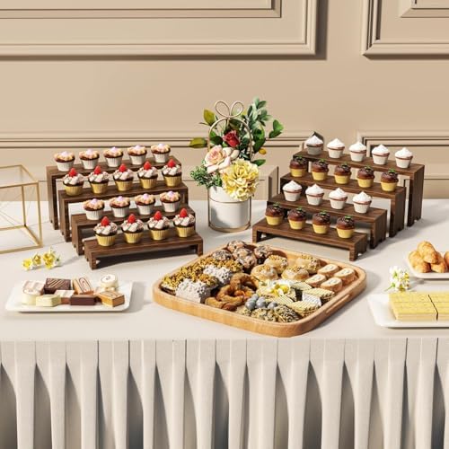 2 Set Large Wooden Tiered Riser Stand for Vendor Booth Events Stackable Cupcake and Dessert Display Farmhouse, alternate view