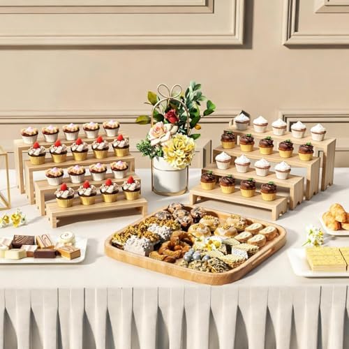 2 Set Large Wooden Tiered Riser Stand for Vendor Booth Events Stackable Cupcake and Dessert Display Farmhouse, alternate view