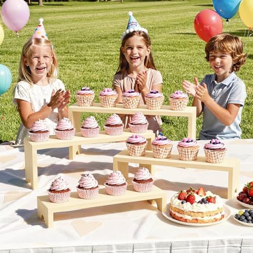 2 Set Large Wooden Tiered Riser Stand for Vendor Booth Events Stackable Cupcake and Dessert Display Farmhouse, alternate view