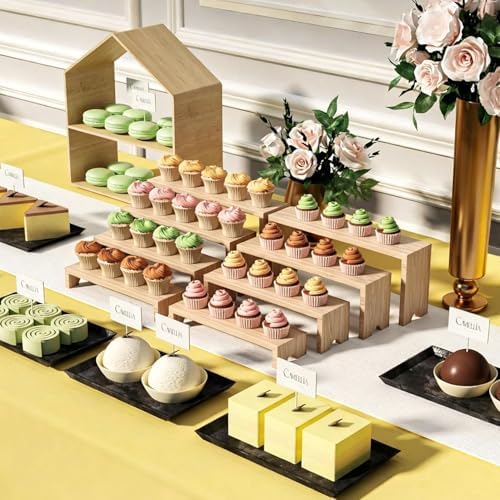 2 Set Large Wooden Tiered Riser Stand for Vendor Booth Events Stackable Cupcake and Dessert Display Farmhouse, alternate view