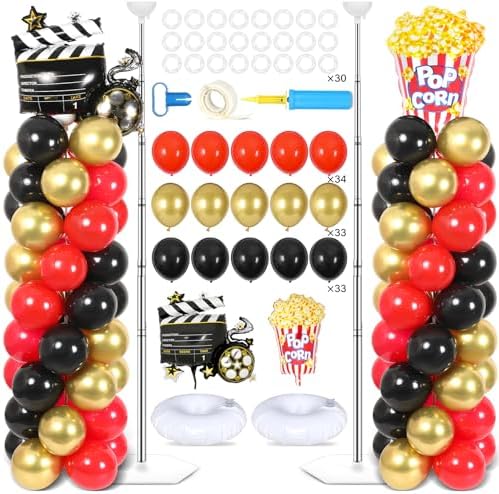 2 Set Movie Night Balloon Column Stand Kit Adjustable Popcorn Balloon Decor