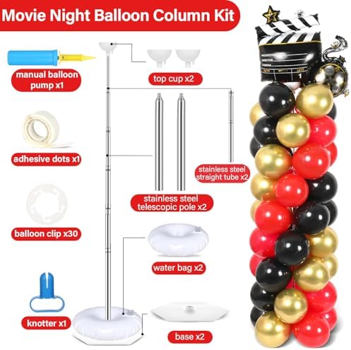 2 Set Movie Night Balloon Column Stand Kit Adjustable Popcorn Balloon Decor, alternate view 3