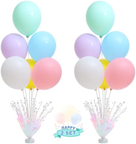 2 Set Pastel Birthday Decorations Rainbow Party Table Balloons Centerpiece Stand Kit for Girls Baby Shower