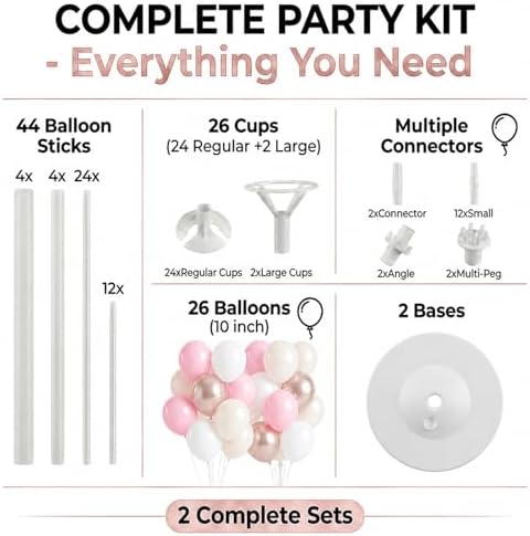 2 Set Pastel Gold Balloon Column Adjustable Kit For Party in 26 Count (Pack of 2) in Champagne Pink Metallic, alternate view