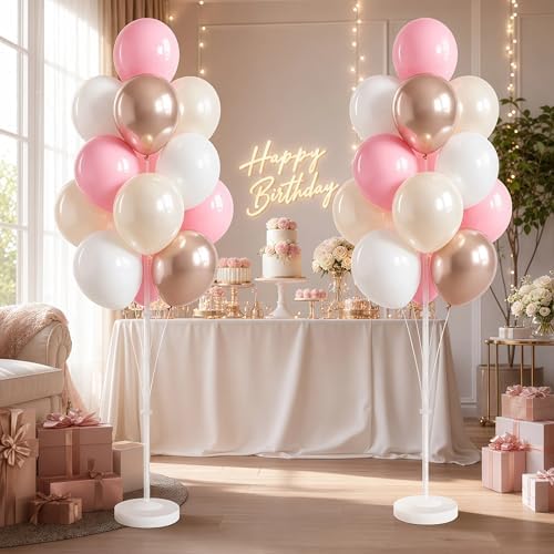 2 Set Pastel Gold Balloon Column Adjustable Kit For Party in 26 Count (Pack of 2) in Champagne Pink Metallic, alternate view