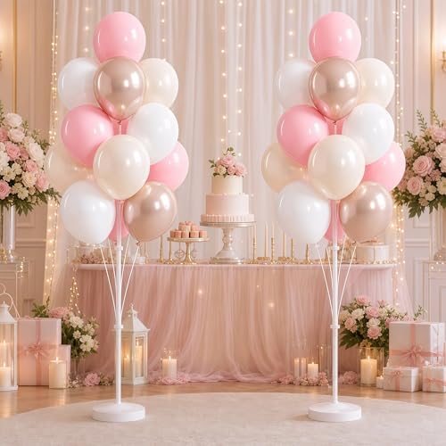 2 Set Pastel Gold Balloon Column Adjustable Kit For Party in 26 Count (Pack of 2) in Champagne Pink Metallic, alternate view