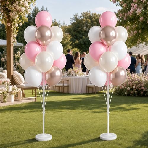 2 Set Pastel Gold Balloon Column Adjustable Kit For Party in 26 Count (Pack of 2) in Champagne Pink Metallic, alternate view