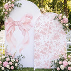 2 Set Pink Bow Floral Arch Backdrop Cover 7.2ft 6.6ft in 87 x 47 inch and 79 x 39 inch in Pink