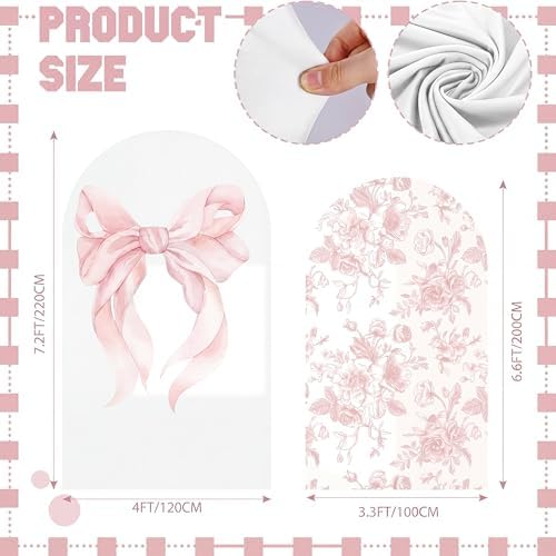 2 Set Pink Bow Floral Arch Backdrop Cover 7.2ft 6.6ft in 87 x 47 inch and 79 x 39 inch in Pink, alternate view 2
