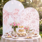 2 Set Pink Bow Floral Arch Backdrop Cover 7.2ft 6.6ft in 87 x 47 inch and 79 x 39 inch in Pink, alternate view 3
