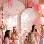 2 Set Pink Bow Floral Arch Backdrop Cover 7.2ft 6.6ft in 87 x 47 inch and 79 x 39 inch in Pink, alternate view 5
