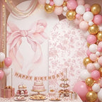 2 Set Pink Bow Floral Arch Backdrop Cover 7.2ft 6.6ft in 87 x 47 inch and 79 x 39 inch in Pink, alternate view 6