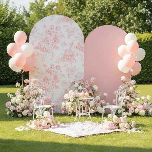 2 Set Pink Floral Arch Cover 7.2ft 6.6ft Stretchy Party Backdrop, alternate view 3