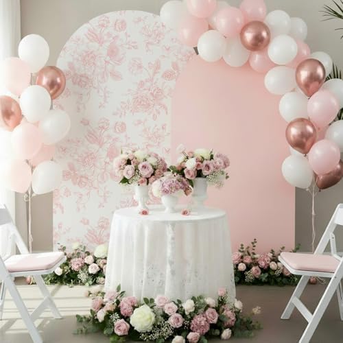 2 Set Pink Floral Arch Cover 7.2ft 6.6ft Stretchy Party Backdrop, alternate view 4