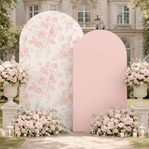 2 Set Pink Floral Arch Cover 7.2ft 6.6ft Stretchy Party Backdrop, alternate view 5
