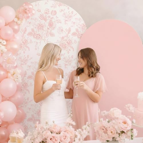 2 Set Pink Floral Arch Cover 7.2ft 6.6ft Stretchy Party Backdrop, alternate view 6