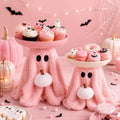 2 Set Pink Ghost Halloween Candy Bowl, Pumpkin Candy Dish in Pink, White