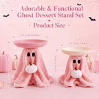 2 Set Pink Ghost Halloween Candy Bowl, Pumpkin Candy Dish in Pink, White, alternate view 2