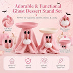 2 Set Pink Ghost Halloween Candy Bowl, Pumpkin Candy Dish in Pink, White, alternate view 3