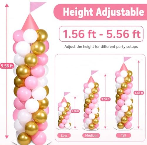 2 Set Pink Princess Castle Balloon Column Stand Kit Adjustable Decor, alternate view 3