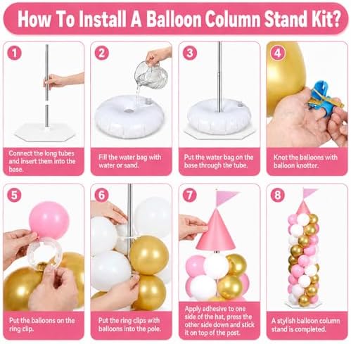 2 Set Pink Princess Castle Balloon Column Stand Kit Adjustable Decor, alternate view 6