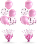 2 Set Pink Table Balloons Foil Spray Centerpiece with Pink and Confetti Balloons Stand Kit for Birthday Party