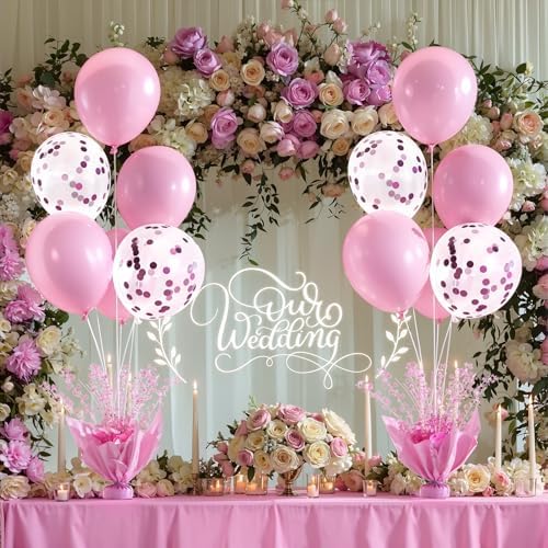 2 Set Pink Table Balloons Foil Spray Centerpiece with Pink and Confetti Balloons Stand Kit for Birthday Party, alternate view
