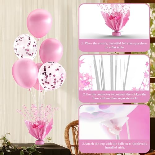 2 Set Pink Table Balloons Foil Spray Centerpiece with Pink and Confetti Balloons Stand Kit for Birthday Party, alternate view