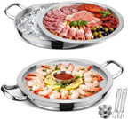2-Set Shrimp Cocktail Serving Dish with Ice Tray, Cold Chilled Serving Tray in 2-Set Round in Silver
